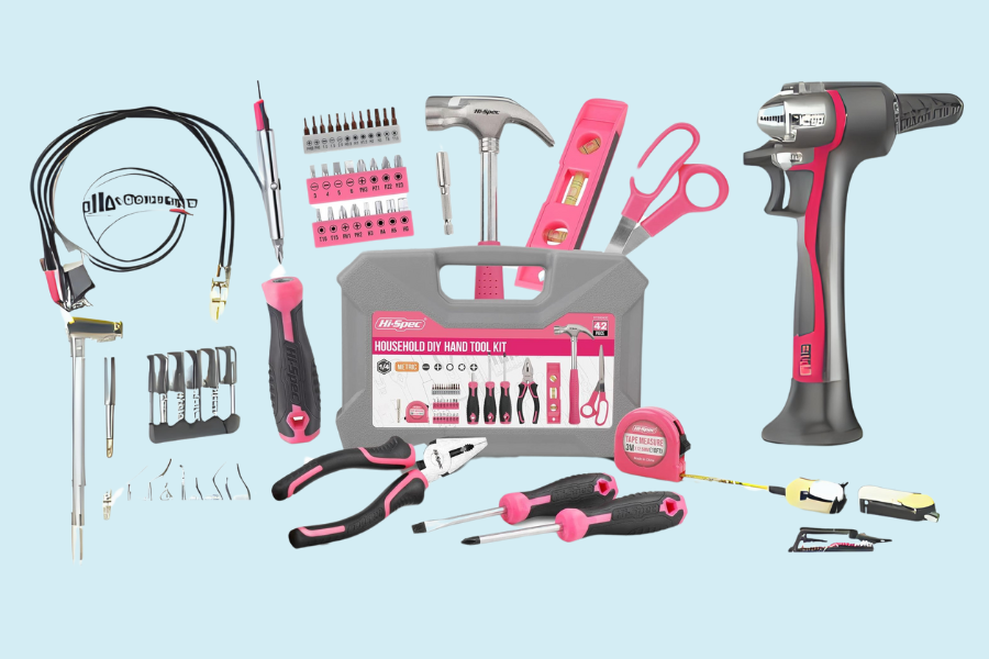 Hi-Spec 42pc Pink Household DIY Tool Set for Women. Home, Office and College Dorm Small Tool Kit of Starter Basic Ladies Tools