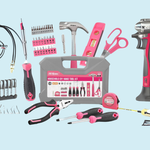 Hi-Spec 42pc Pink Household DIY Tool Set for Women. Home, Office and College Dorm Small Tool Kit of Starter Basic Ladies Tools